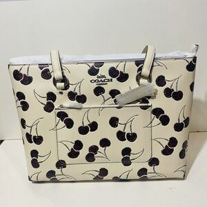 NWT Coach Station Tote Bag With Cherry Print Smooth Leather Chalk Multi CCZ14